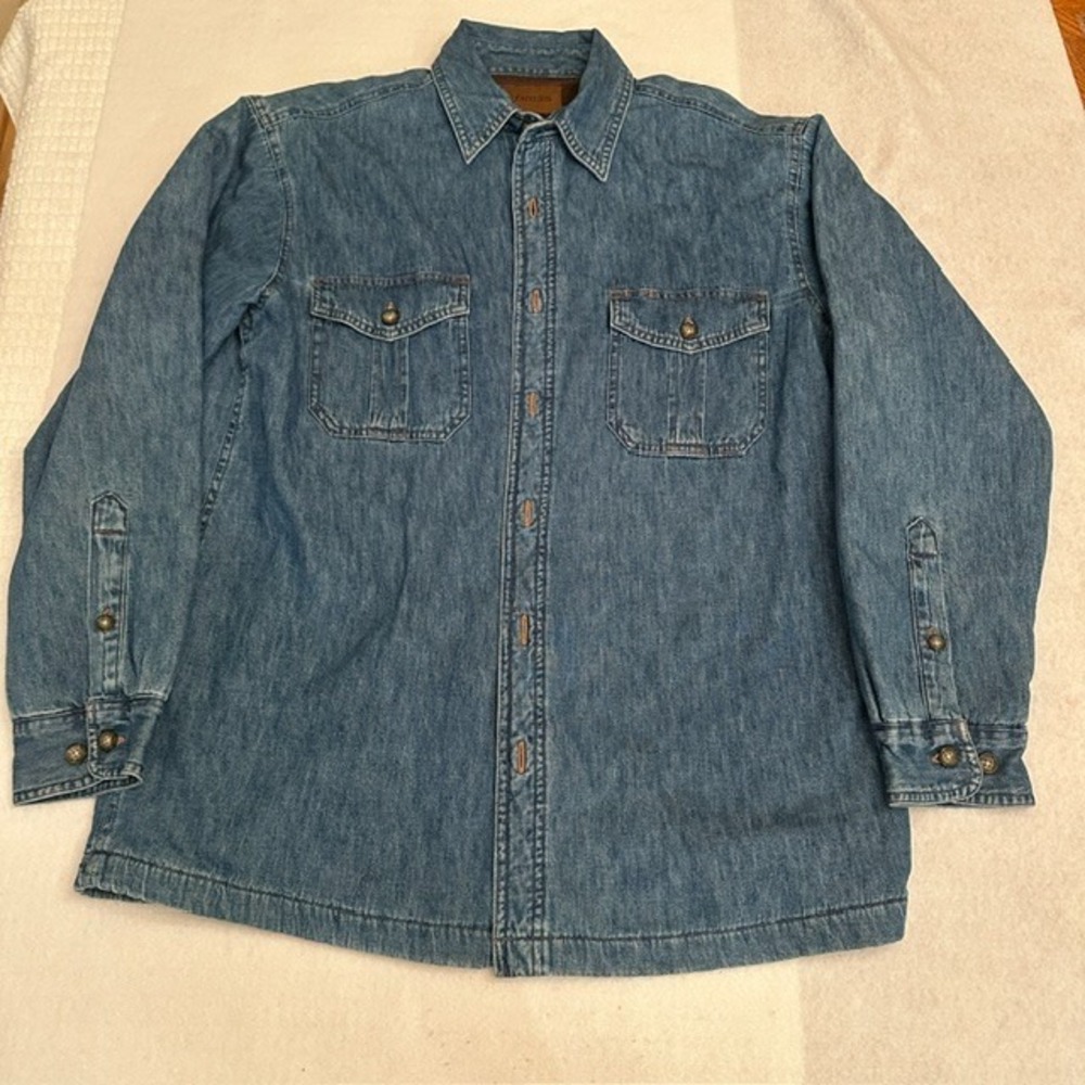 VTG St Johns Bay Fleece Lined Denim Jacket Mens Medium Blue Button Up Shirt NWT